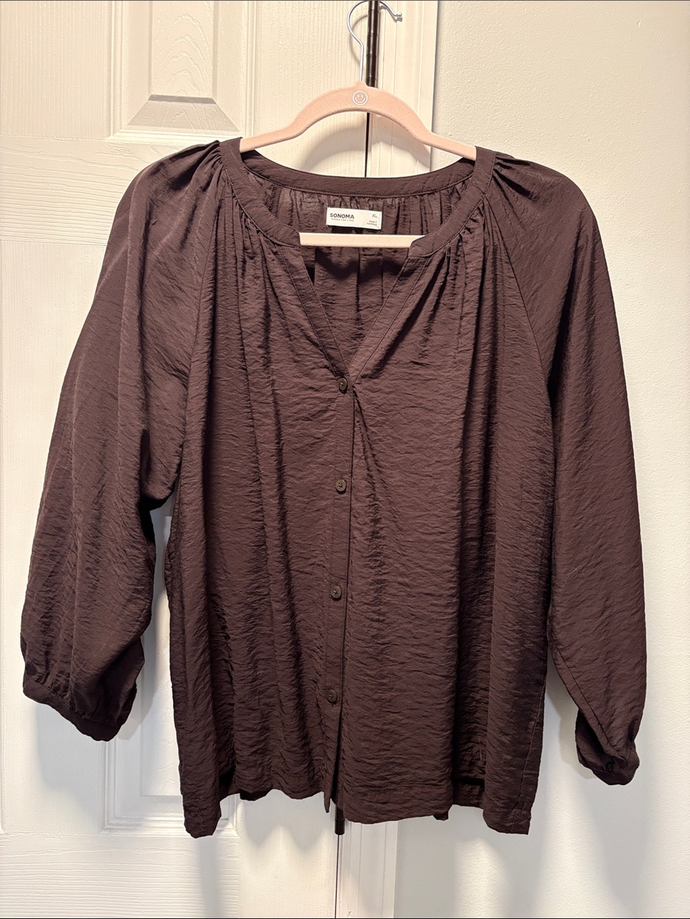 Sonoma Chocolate Brown Button-Front Peasant Top